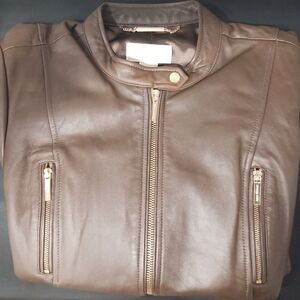 Michael Kors Dark Brown With Dark Green Hue Lamb Leather Jacket